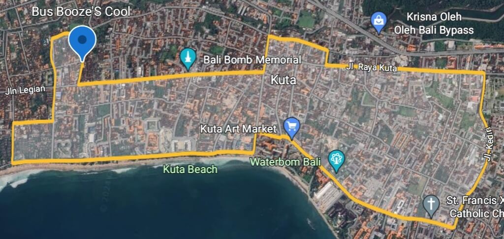 party bus legian kuta route